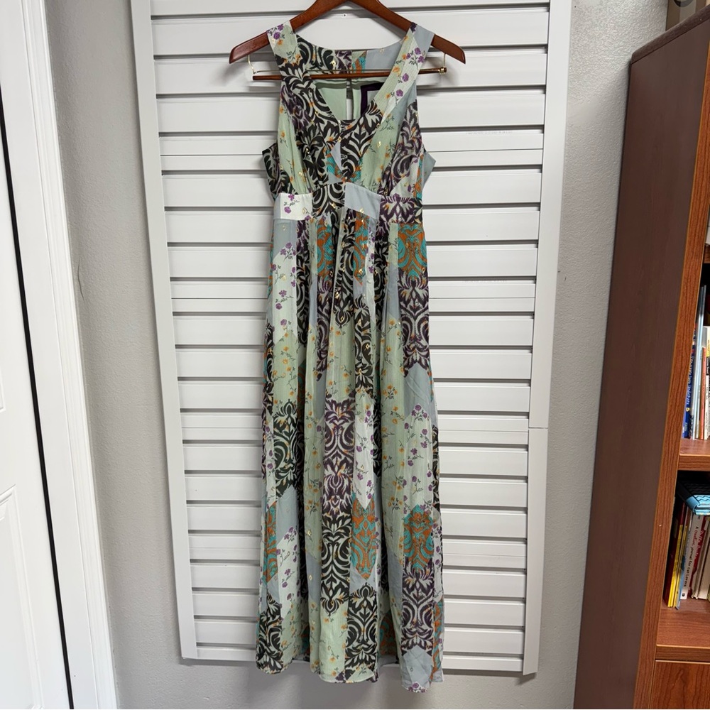 Maeve Green and Brown Halter Maxi Sundress